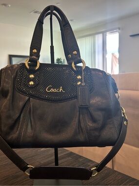 Coach Black Ashley Leather Satchel with Gold Accents